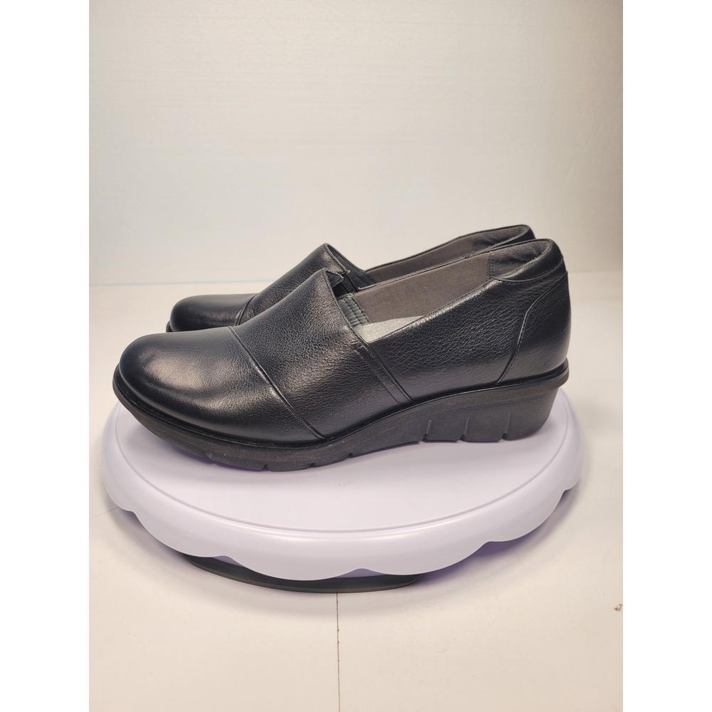 Dansko Black Leather Slip On Wedge Loafers‎ Womens 36 Comfort Shoes